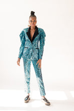 Load image into Gallery viewer, Stacy Sequin Pant- Blue Leopard Print
