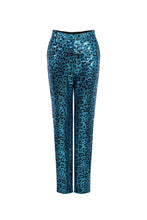 Load image into Gallery viewer, Stacy Sequin Pant- Blue Leopard Print
